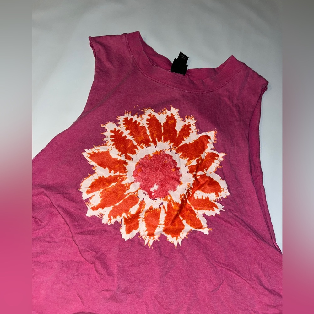 old fable pink and orange flower muscle tank top with ties on the side